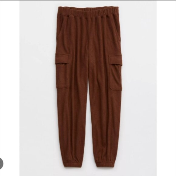 aerie Pants - Aerie Traveler Brown Waffle Cargo Joggers